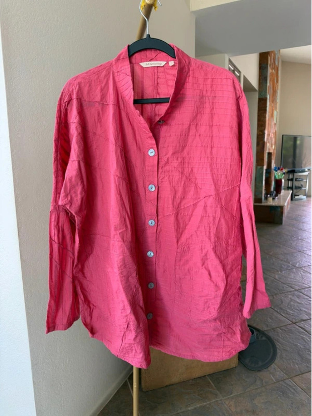 Soft Surroundings Terracotta Pink Cotton Boho Button Down Shirt L